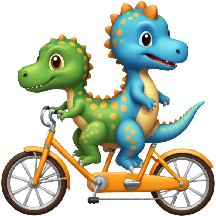 Baby dinosaur and  puppy riding a retro bike  emoji