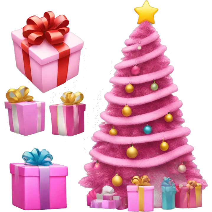 pink christmas tree with presents  emoji