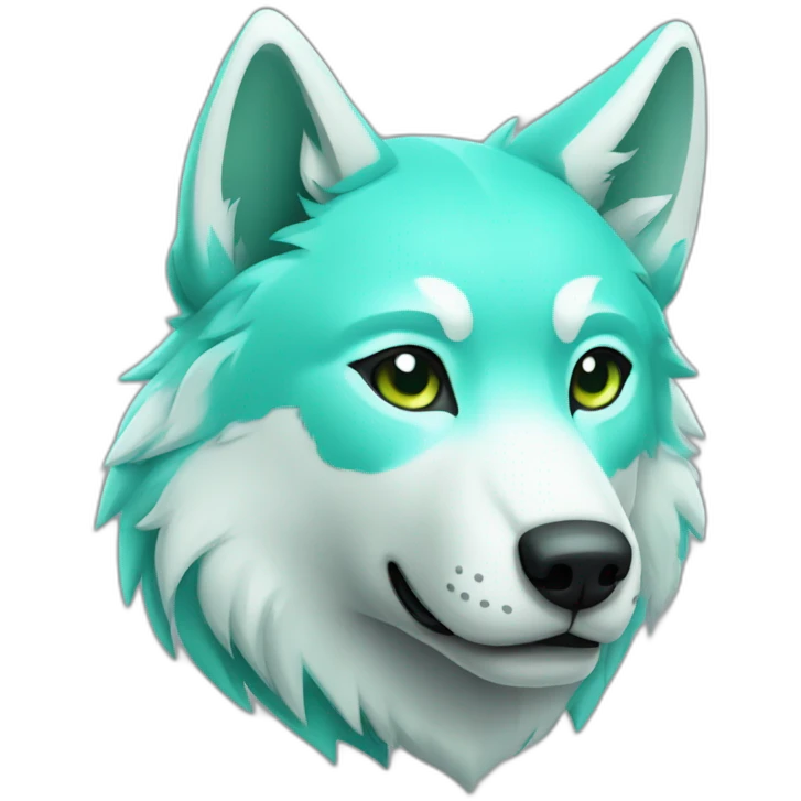 cyan, light green, white wolf emoji