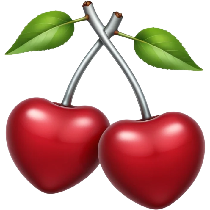 A pair of cherries emoji made of polished silver chrome, smooth rounded shapes, glossy metallic finish, soft highlights and reflections, cute proportions, iOS emoji style, centered, clean white background, no text emoji
