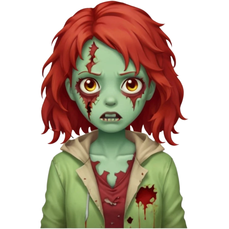 Garota zumbi com cabelo ondulado vermelho  emoji