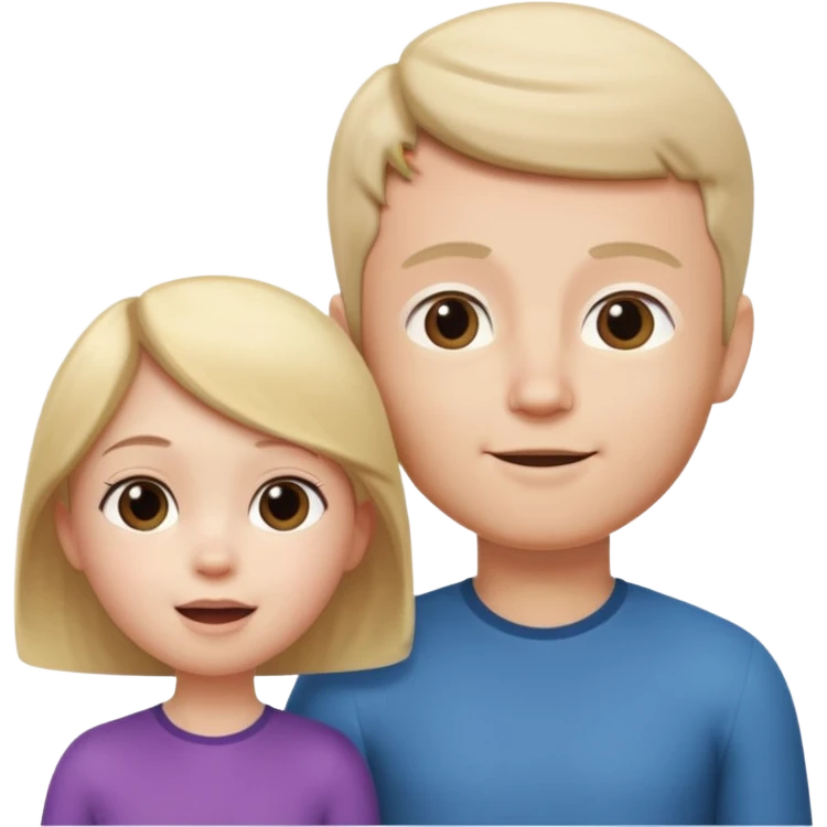 A 3D cartoon child looking up at a tall adult, white background, friendly expression, Memoji-style. emoji