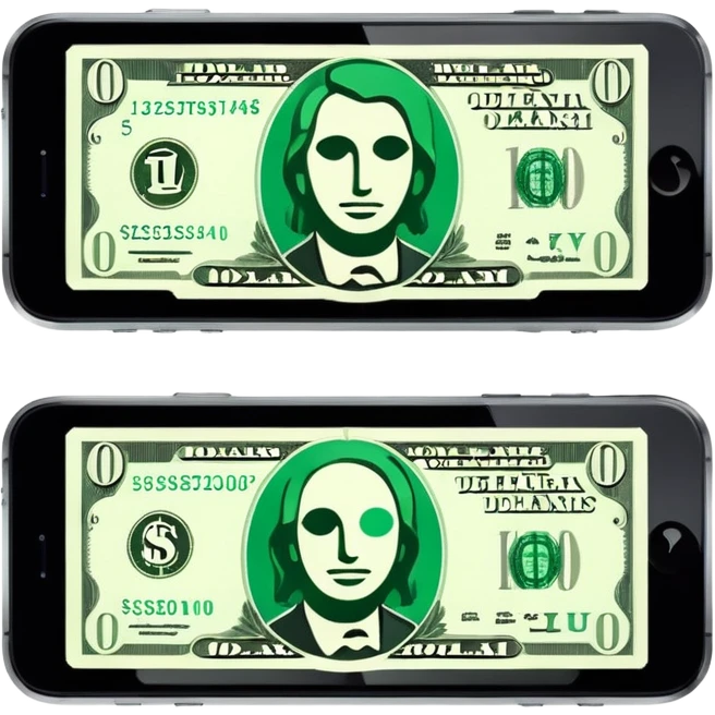 flat iPhone-style emoji of a dollar bill cut cleanly in half, both halves separated, no shadows, simple and flat design emoji