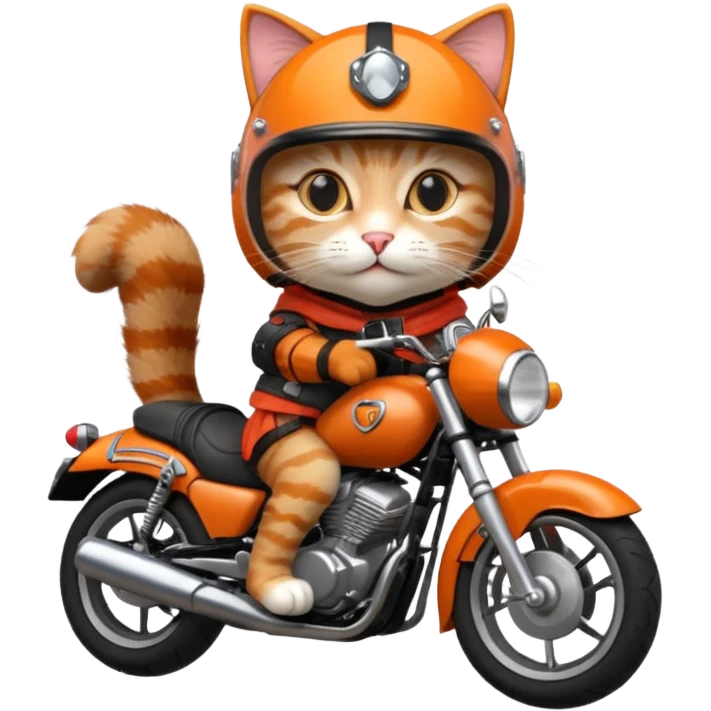 Cat on red and black motorcycle with helmet emoji