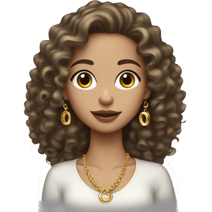 White brunette girl with curly hair and gold jewelry hoop earrings emoji