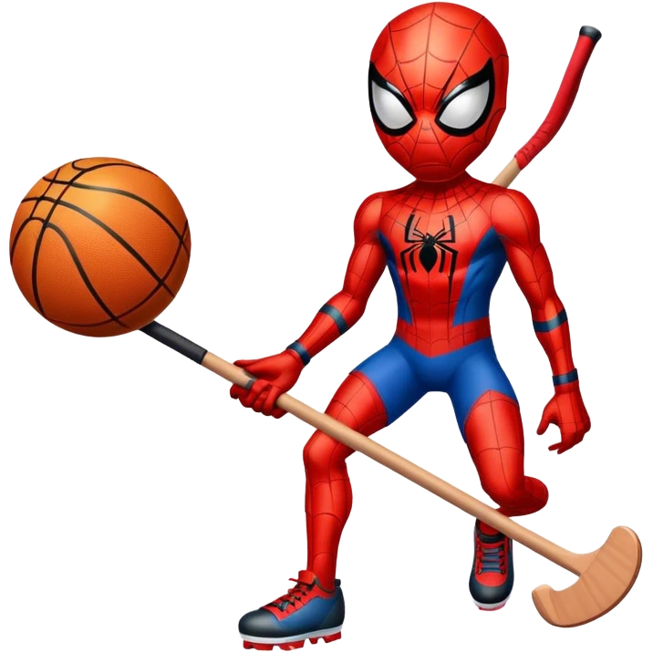 Spider-Man with the basketball and hockey stick emoji