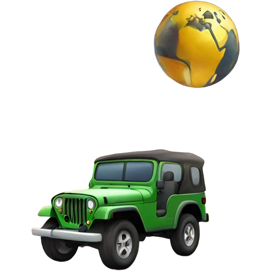 An adventurous jeep on an open road with the globe in the background, conveying the idea of ​​freedom and exploration. emoji