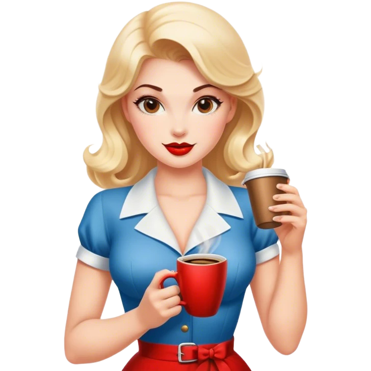 Pinup girl holding coffee emoji