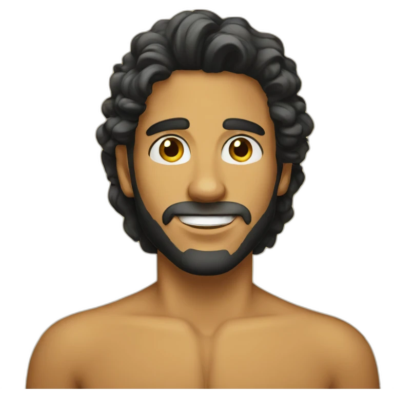 A young man tanned with long black curly hair with beard emoji