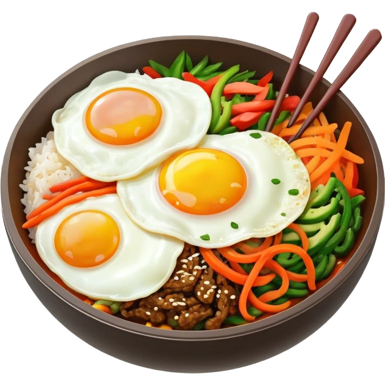 korean bibimbap. on th top, it has one fried-egg emoji