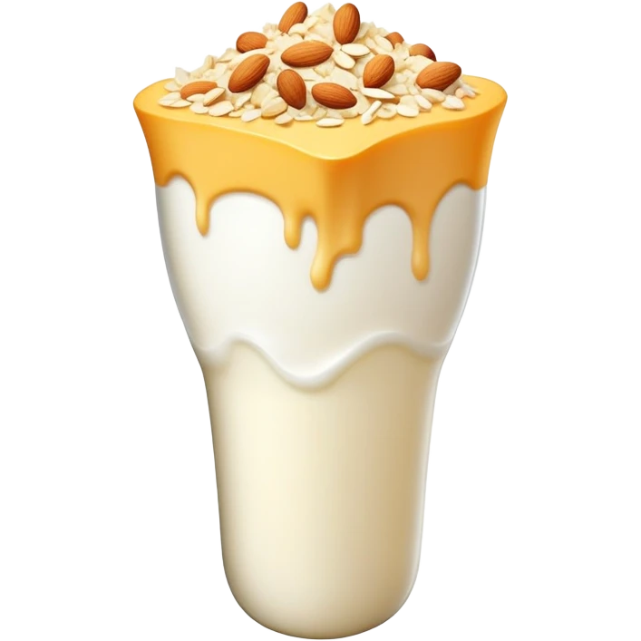 A large white leg bone clearly floating in the center, very prominent and glowing. Around it at a distance are separate calcium-rich foods: yogurt cup, pile of shredded cheese, almonds, and sesame seeds. emoji