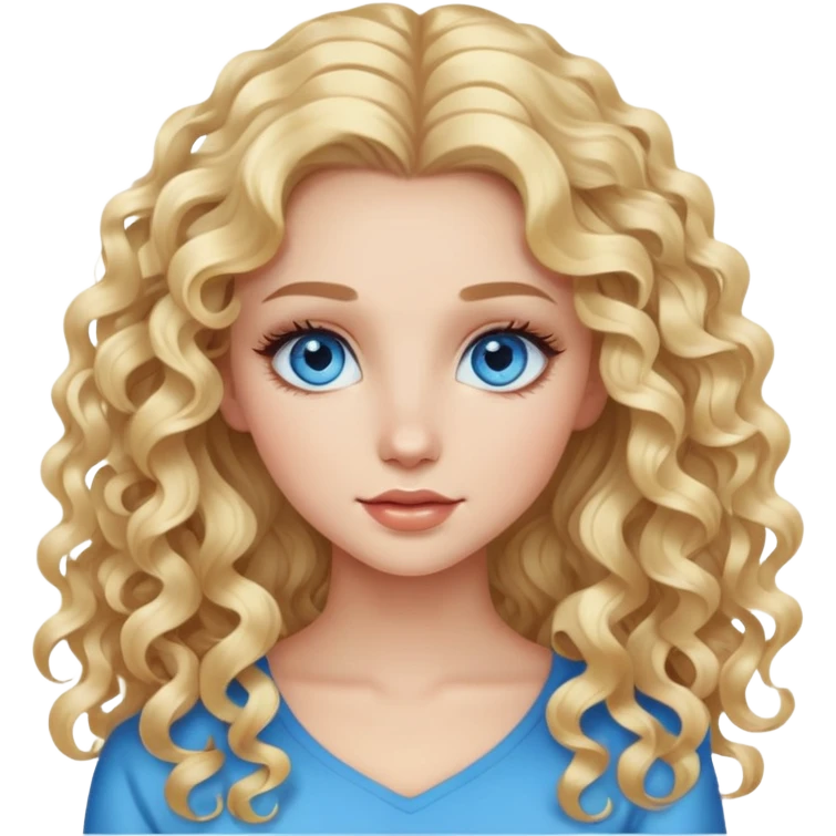 beautiful girl with long curly blonde hair, blue eyes, long eyelashes emoji