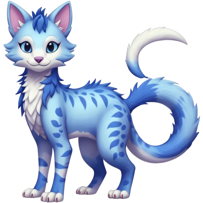 Kawaii pastel cute fantasy feline-vernid-sergal-fursona animal creature with a tufted tail full body with intricate markings  emoji