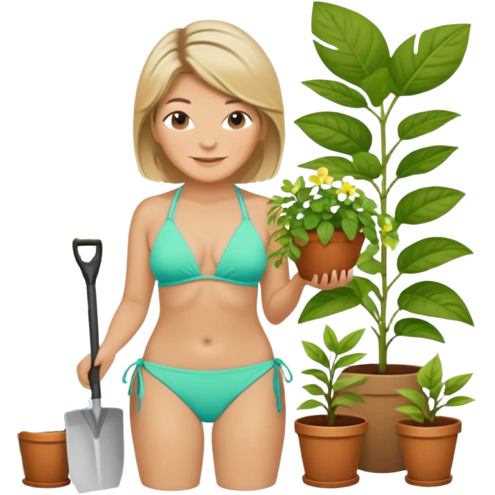 Martha Stewart in bikini gardening with plants emoji