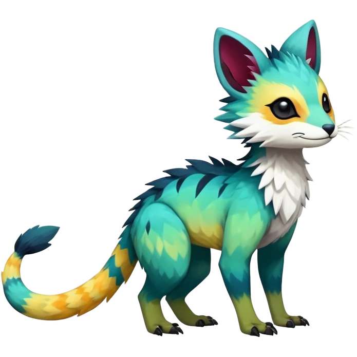 Rare realistic exotic edgy epic cute pretty beautiful handsome gorgeous aesthetic colorful vibrant Vernid-Trico-species-Fakemon-creature by LiLaiRa, 4 legs, 1 tail, random markings, (full body) emoji