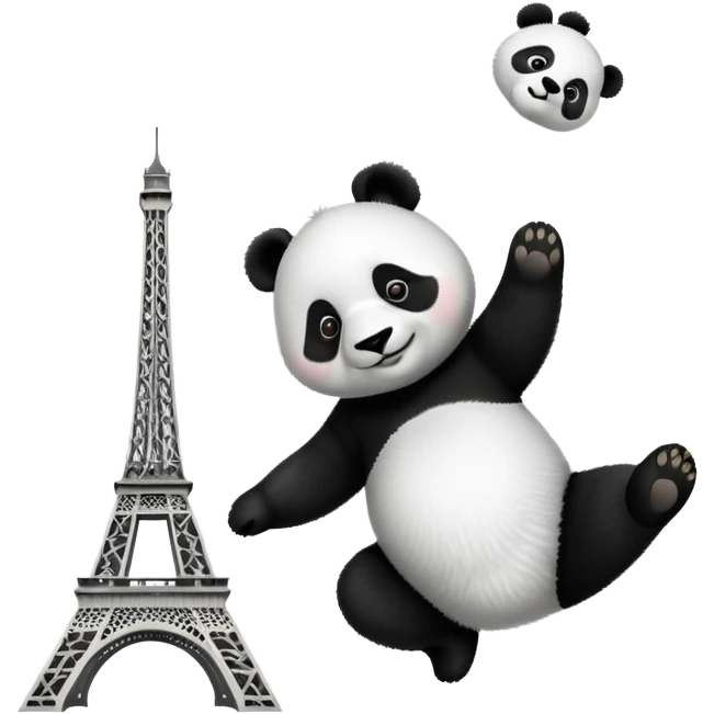 Panda doing a cartwheel over the Eiffel Tower emoji