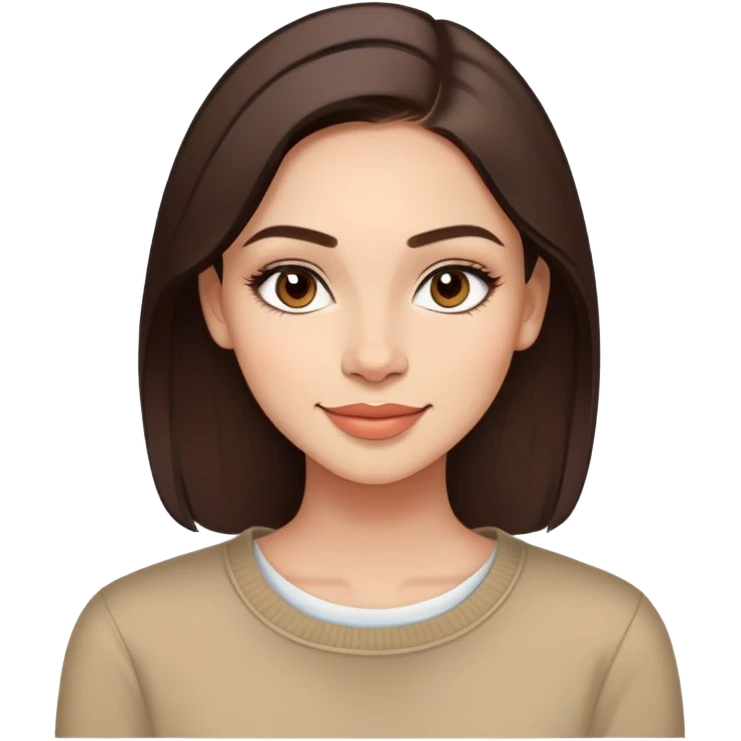 Generate a high-resolution PNG sticker (with a transparent background) of a young woman, based on the provided reference image. The character should have:
 • A youthful, natural look (approximately 18–25 years old) with light skin that shows subtle natural blemishes.
 • Well-defined, expressive eyes accentuated with delicate eyeliner.
 • Medium-full lips with a natural, understated makeup look.
 • Neatly styled hair (dark or light brown, as seen in the reference) that is either tied back or styled in a tidy manner.

The sticker should be created in a modern cartoon or semi-realistic style with clean outlines and vibrant yet balanced colors. Ensure the facial expression conveys a clear emotion (for example, a friendly smile) while preserving the character’s distinctive look from the reference image. The overall design should be simple and eye-catching, ideal for a sticker. emoji