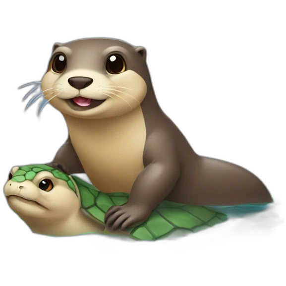 Une loutre qui est sur une tortue emoji