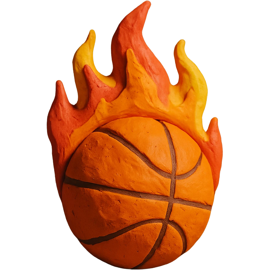 claymation style basketball on fire emoji