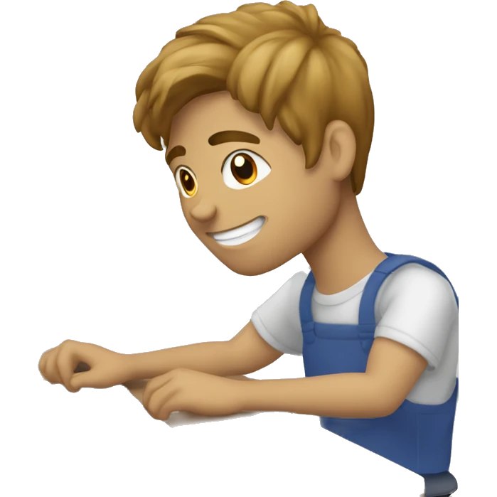 hombre joven de pelo castaño usando su computadora emoji