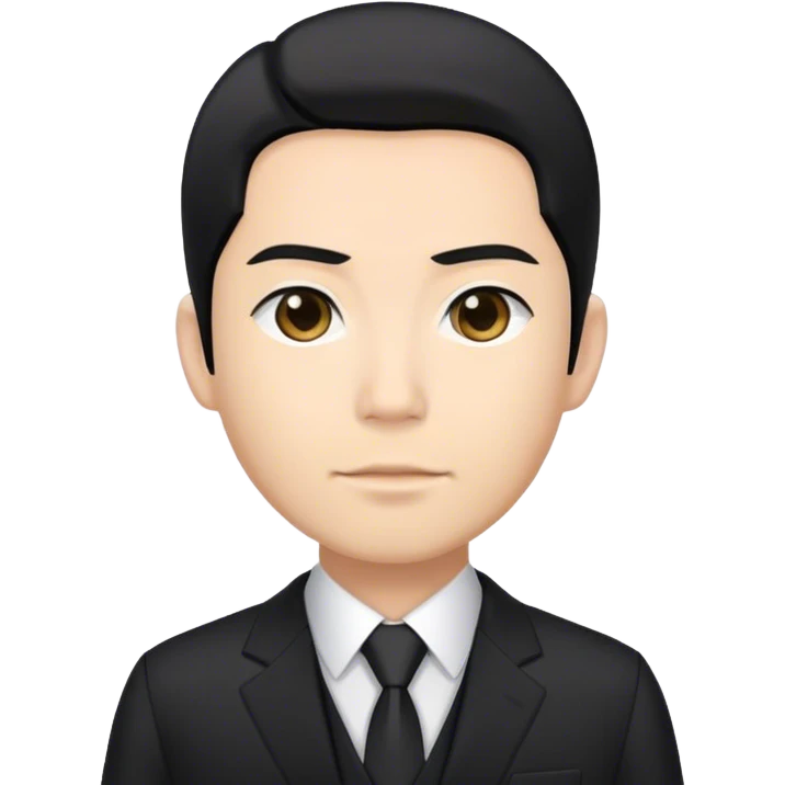 Japanese business man with light skin tone and black hair, wearing black suit emoji