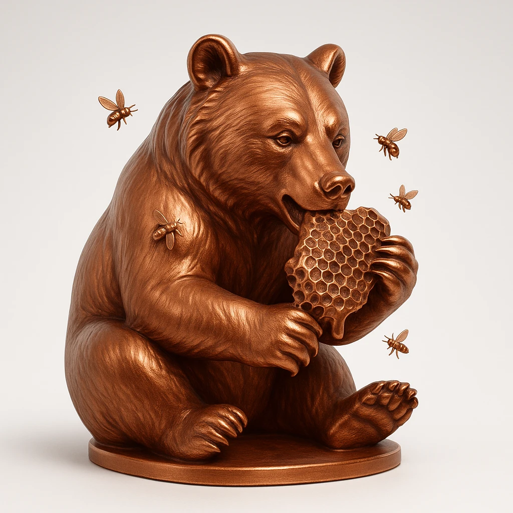 bear eating honeycomb with bees flying around emoji