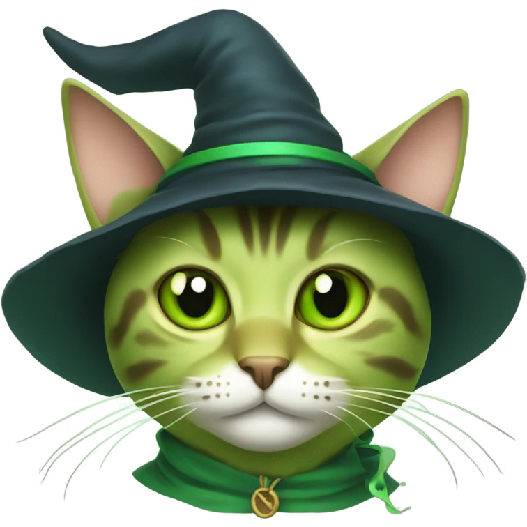 Green cat with witch hat emoji
