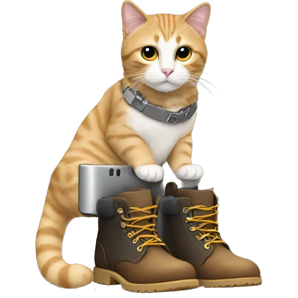 cats on boots working in a computer emoji