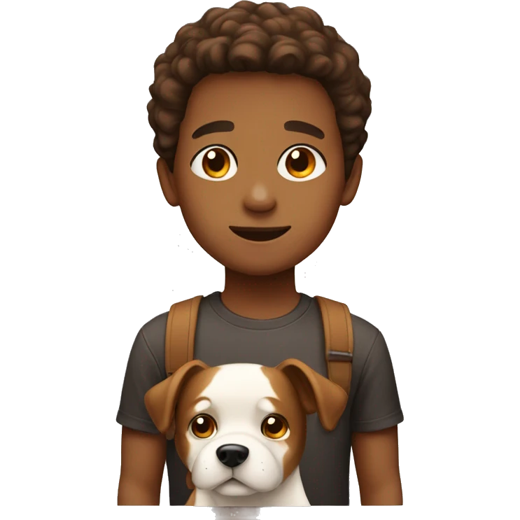 A boy whit a brown and white dog emoji