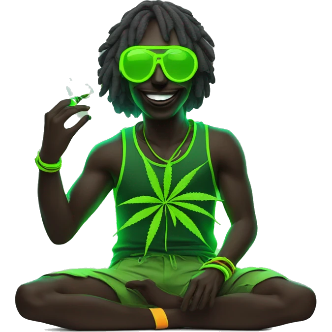 420. neon raving person smoking. dancing raver, hemp leaves emoji