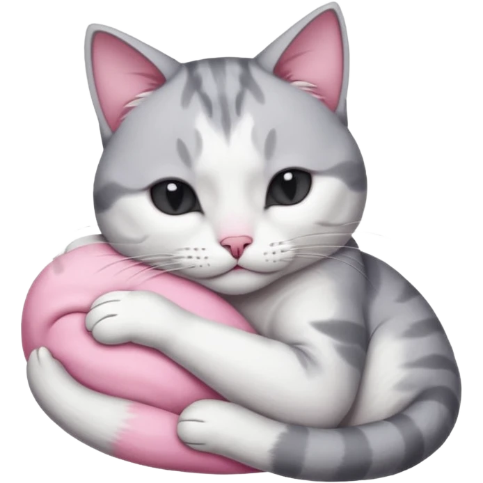 grey and white small cat with its eyes closed lying down leaning on his elbow with his paw curled under his head holding it up emoji