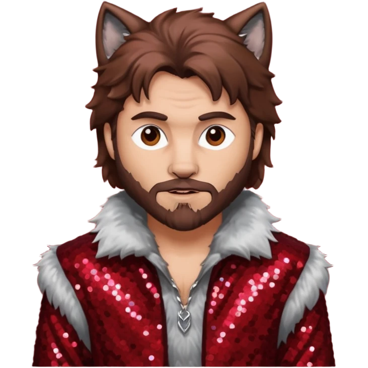 The Wolf Man with brown hair and fur, dark red sequin outfit emoji