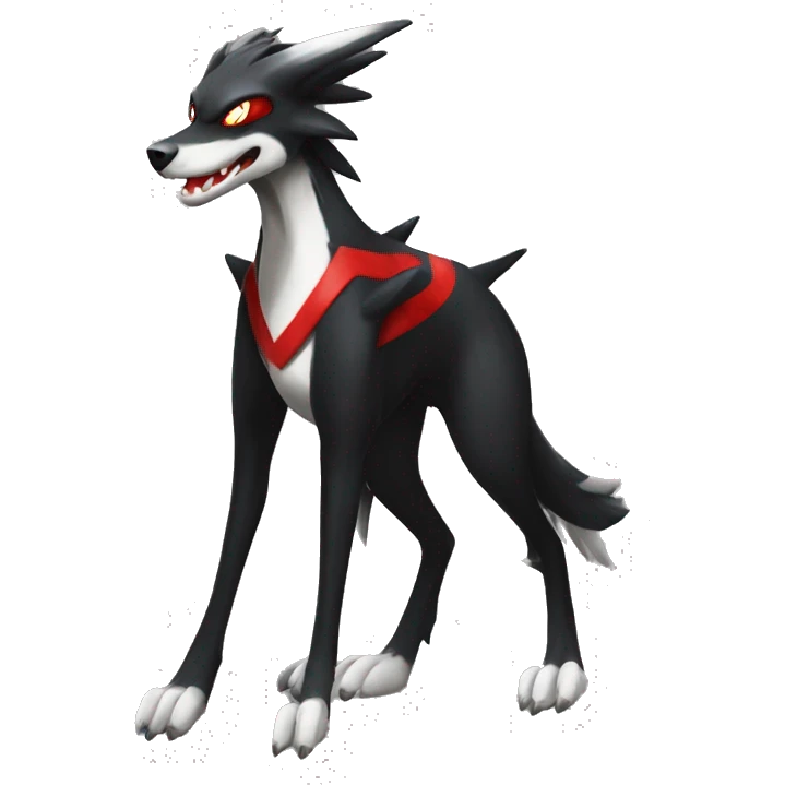 Black Cool Edgy Sergal-Houndoom-Fakémon  with White and Red Edgy markings emoji