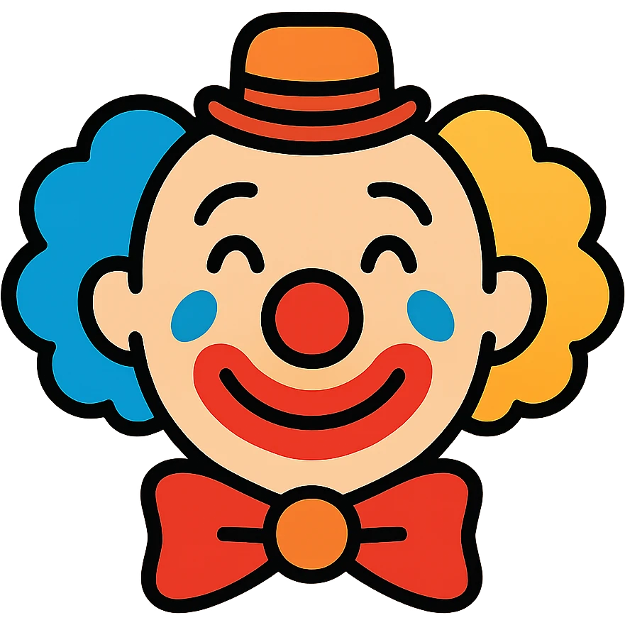 cheerful circus clown with red nose, colorful hair, and face paint emoji