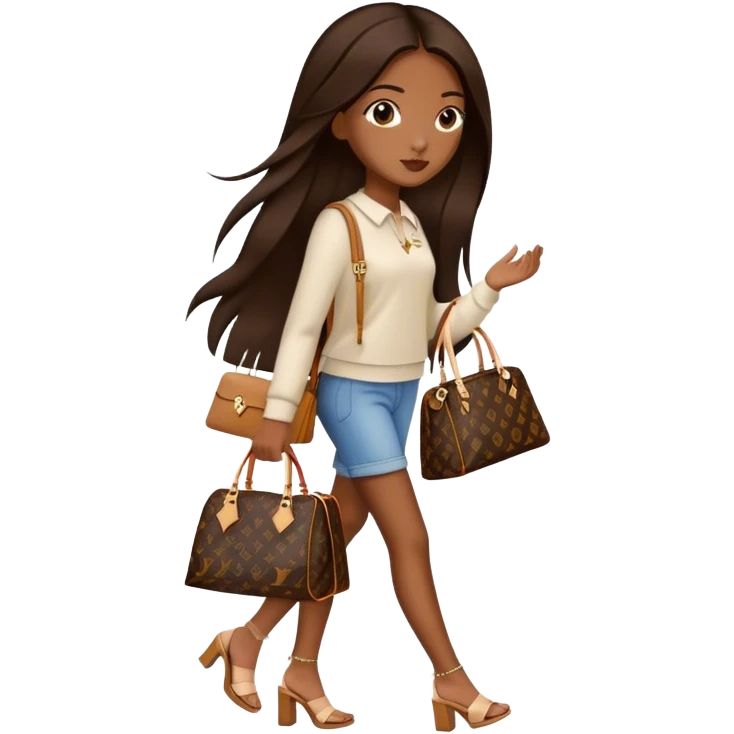 Brown girl with long dark brown medium straight hair carrying one Louis Vuitton purse on her arm while walking  emoji
