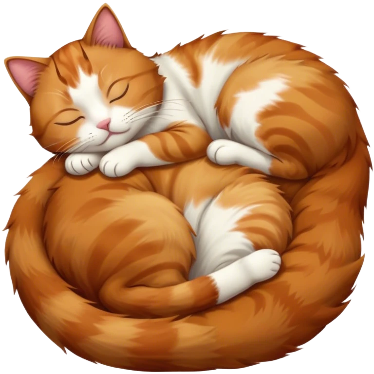 Calico cat with brown on their left side and ginger on their right side sleeping emoji