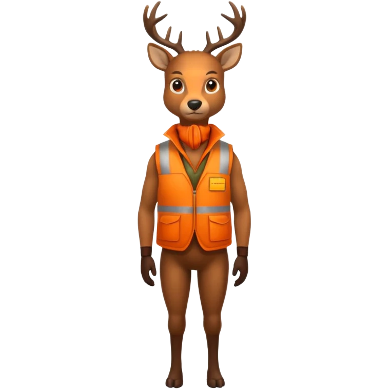 crea un venado de cuerpo completo que lleve un chaleco color naranja y que el chaleco lleve en el lado izquierdo el nombre de (telamon), hazlo mas rudo emoji