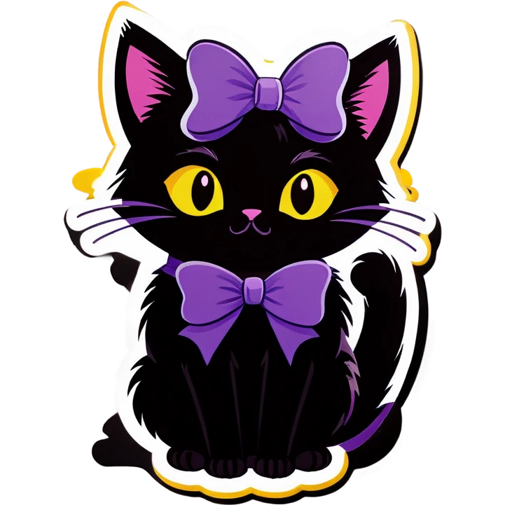 Black cat purple bow emoji