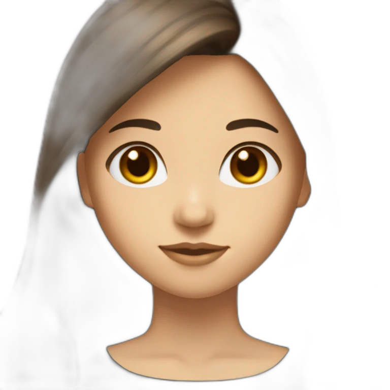 girl long-length brown hair with bang fair skin brown eye black dress writing coding emoji
