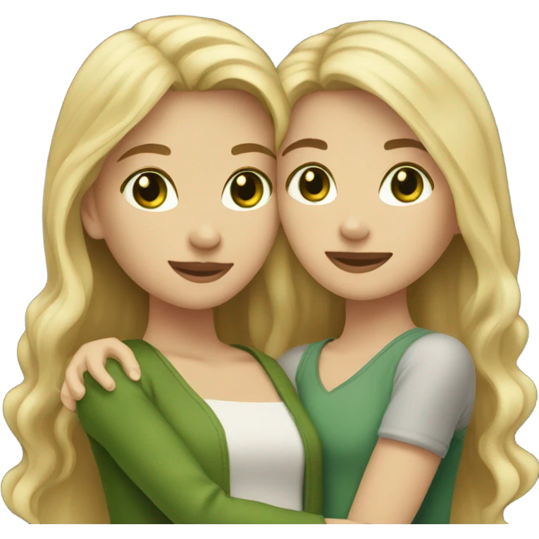 Blonde hair green eyed girl hugging brown hair dark eyed girl  emoji