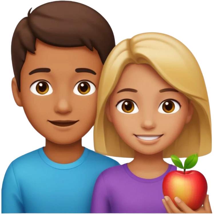 a boy looking at a girl, apple style emoji, girl smiling emoji