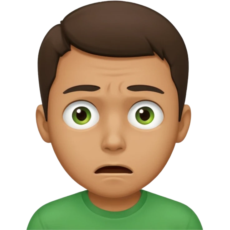 make him in a green T-shirt and much more realistic. the emotion of fear and shock emoji