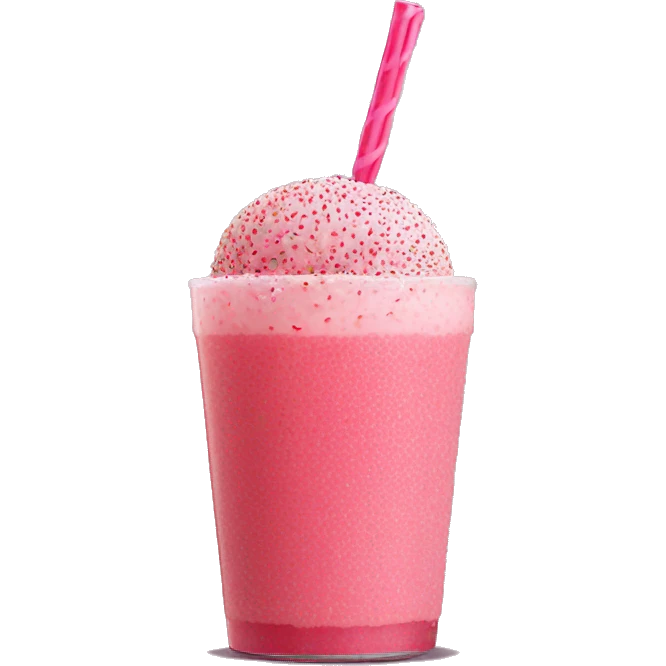 A strawberry Matcha drink with pink pop rock sprinkles on top emoji
