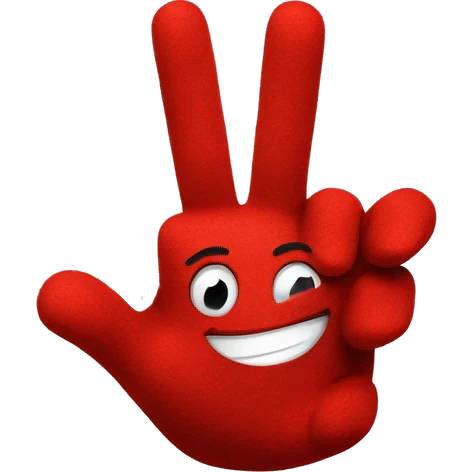 two fingers and thumb emoji, wearing red fingerless gloves emoji