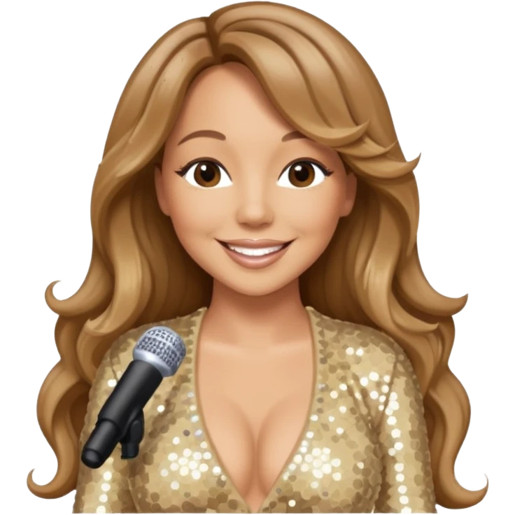 Mariah Carey with long light brown hair, cream sequin outfit emoji
