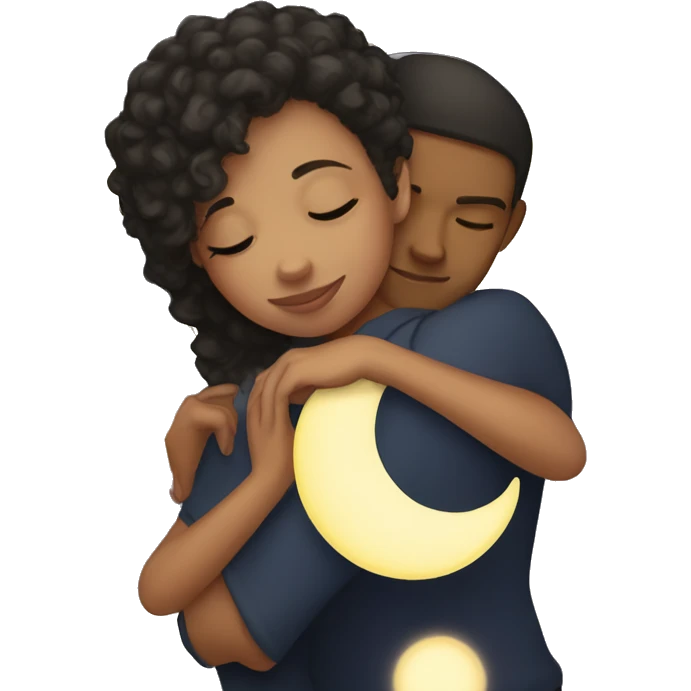 Light skin mixed girl hugging moon emoji