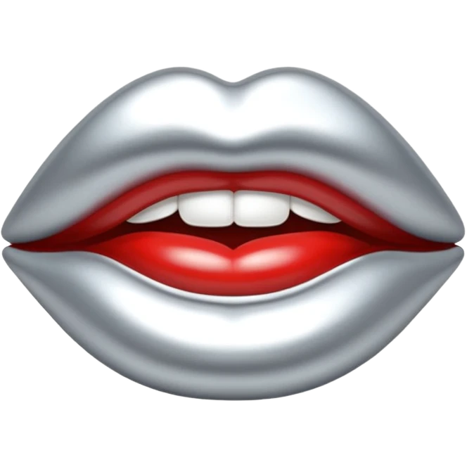 Chrome silver lips emoji, glossy metallic texture, iOS emoji style, smooth reflections, bold but minimal design, centered emoji