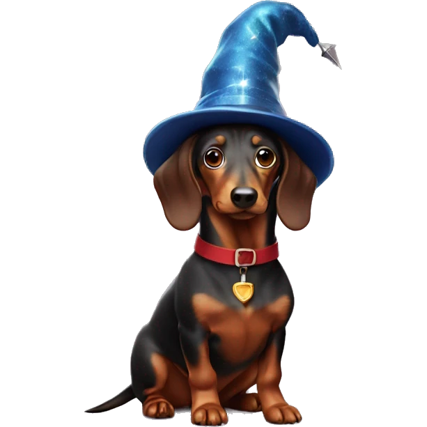 sausage dog with a wizard hat emoji