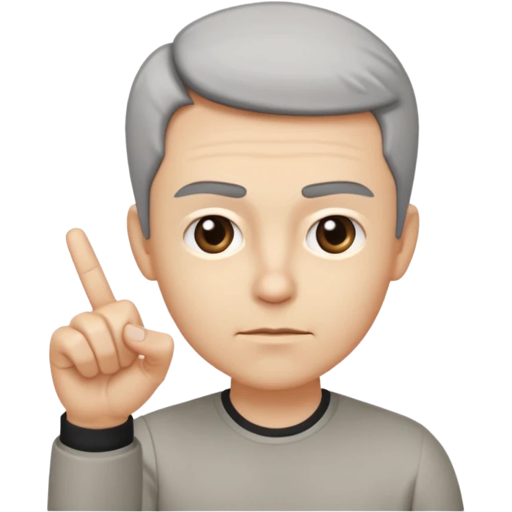 iOS-style 3D emoji: a person with slightly furrowed eyebrows, serious expression, head tilted forward, index finger raised and wagging, with motion lines around the finger to show movement emoji