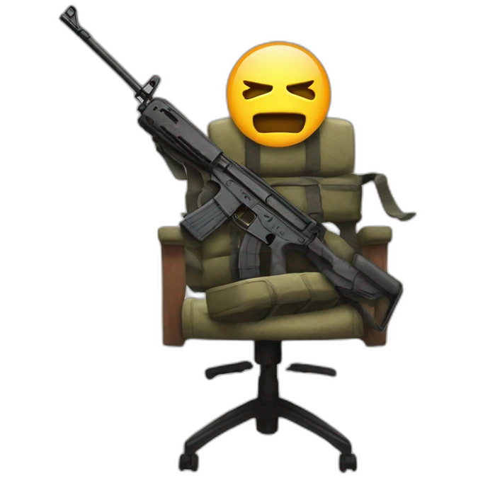 CT from csgo with ak-47 sitting on chair emoji